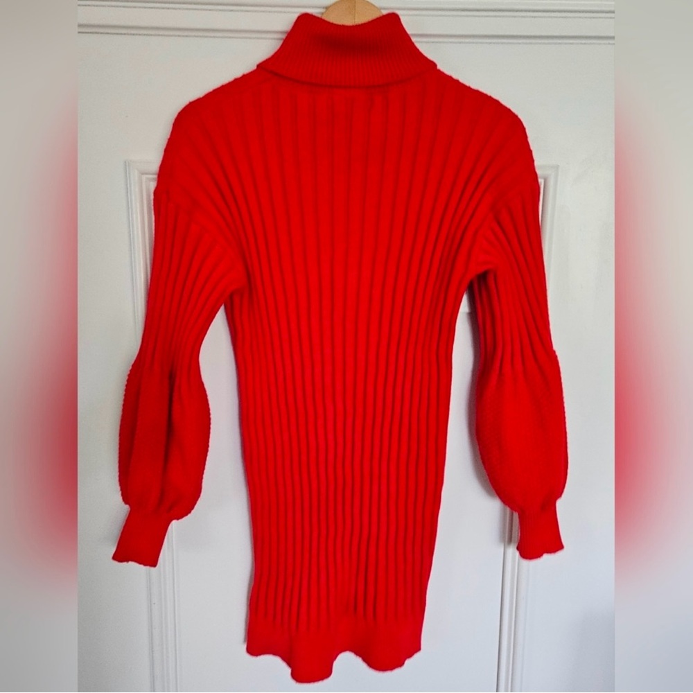 Ador red turtleneck mini sweater dress with balloon sleeves
